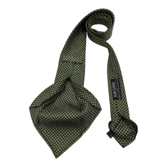 ALAN FLUSSER SEVENFOLD Green Geometric Silk LUXURY Tie - Picture 4 of 5